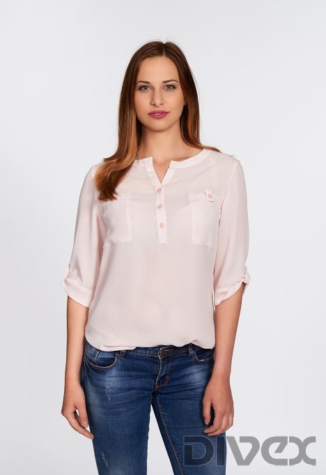 Розова риза с 3/4 ръкав и джобове